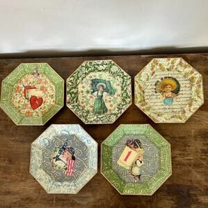 Vintage Handmade Decoupage Plates Set of 5 | Cottagecore Wall Hanging Decor